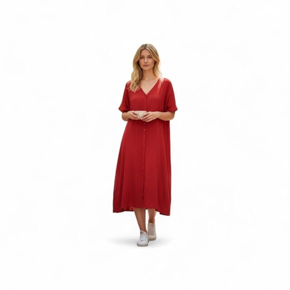 Phases Dresses & Skirts - Phases Maxi Dress Womens Size 2X Red Embroidered Button Front Short Sleeve